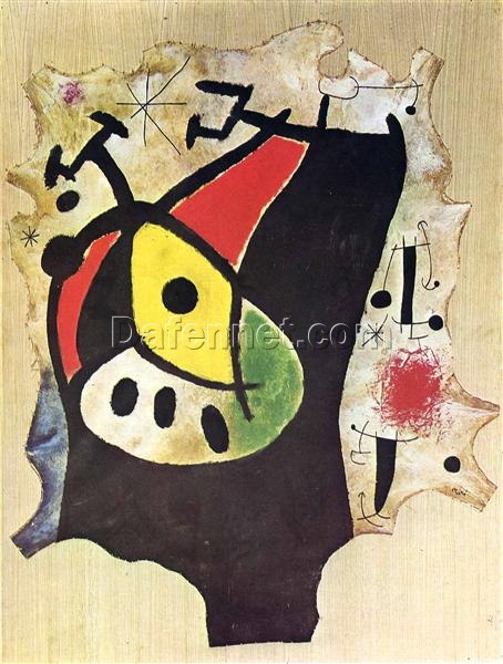 Inspired by Joan Miró’s Woman in the Night (1967) – Abstract Surrealist Oil Painting on Burlap