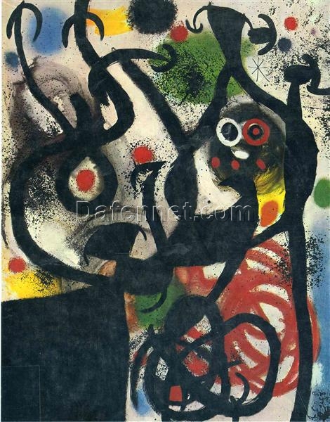 Inspired by Joan Miró’s Women and Birds in the Night (1968) – Abstract Expressionist Surrealist Oil Painting