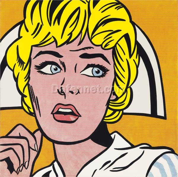 Roy Lichtenstein ‘Nurse’ Pop Art Portrait – Customizable Magna & Oil Canvas Art