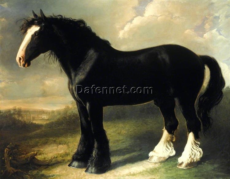 William Shiels’ Old English Black Horse – Romanticism Animal Painting Replica