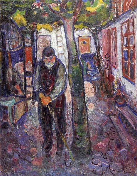 Edvard Munch ‘Old Man in Warnemunde’ Oil Painting – Expressionism Art on Canvas, Late Works Reproduction from Dafen Village Studio