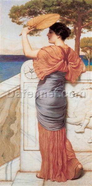 On the Balcony by John William Godward | 1911 Neoclassical Genre Painting | Oil on Canvas