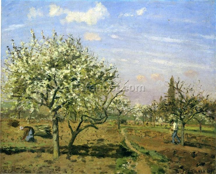 Orchard in Blossom” – Camille Pissarro, 1872 – French Impressionism Landscape Oil Painting