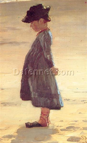 Girl on the Beach by Peder Severin Kroyer – 1884 Impressionist Genre Painting Reproduction