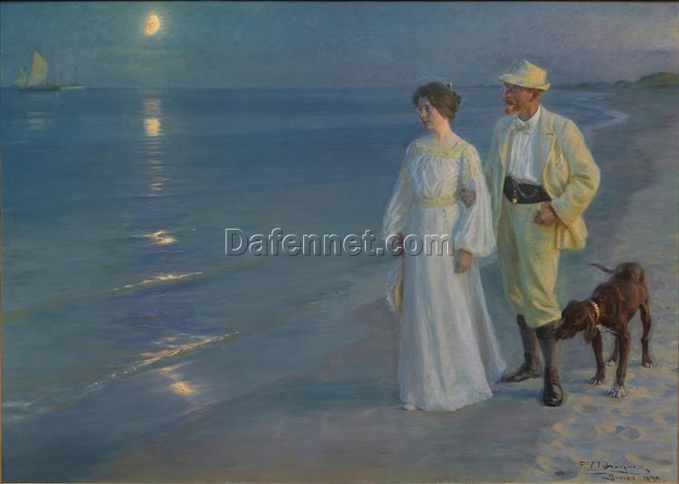 Peder Severin Kroyer – 1899 “Summer Evening on Skagen’s Beach” | Realist Genre Painting Reproduction