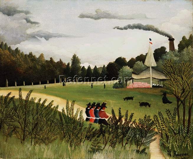 Henri Rousseau “Park with Figures” Oil Painting Reproduction – Naïve Art Landscape with Figures on Canvas