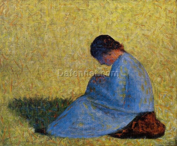 Peasant Woman Seated in the Grass by Georges Seurat – Post-Impressionist Oil Painting Reproduction