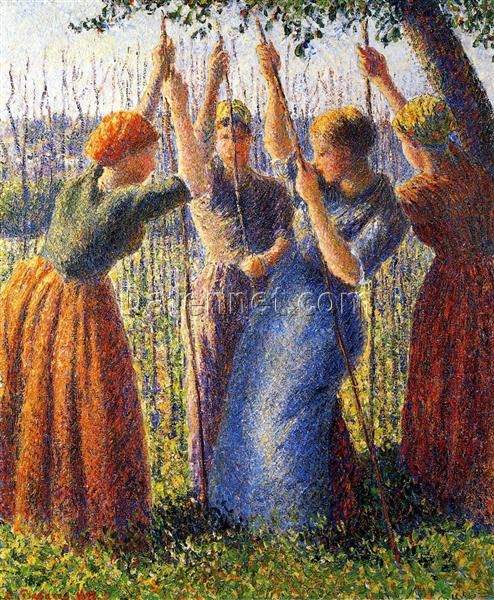 Peasant Women Planting Stakes” by Camille Pissarro – 1891 Impressionist Oil Painting