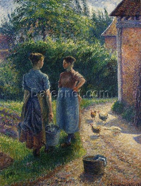 Peasants Chatting in the Farmyard, Eragny” – Camille Pissarro 19th Century