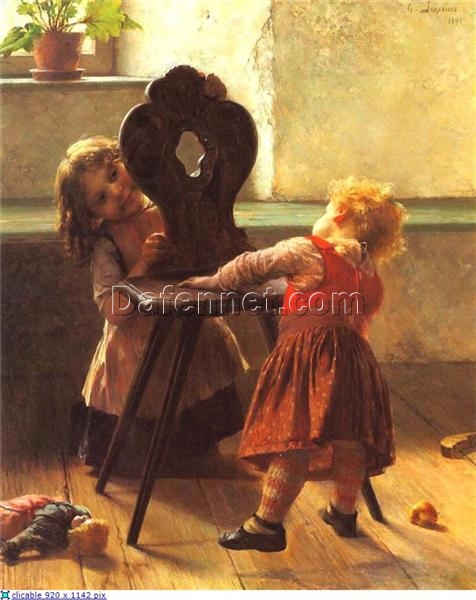 Georgios Jakobides Peek-a-boo – Realism Oil Genre Painting Reproduction on Canvas