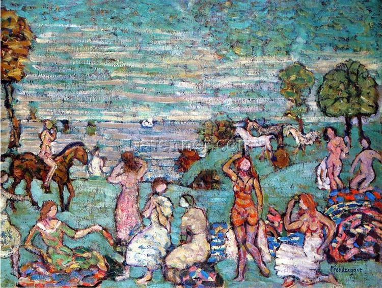 Picnic by the Sea by Maurice Prendergast – Post-Impressionist Seaside Scene on Canvas