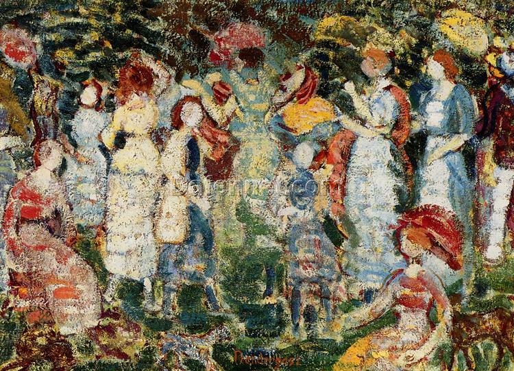 Picnic Grove by Maurice Prendergast – Post-Impressionist Genre Painting on Canvas