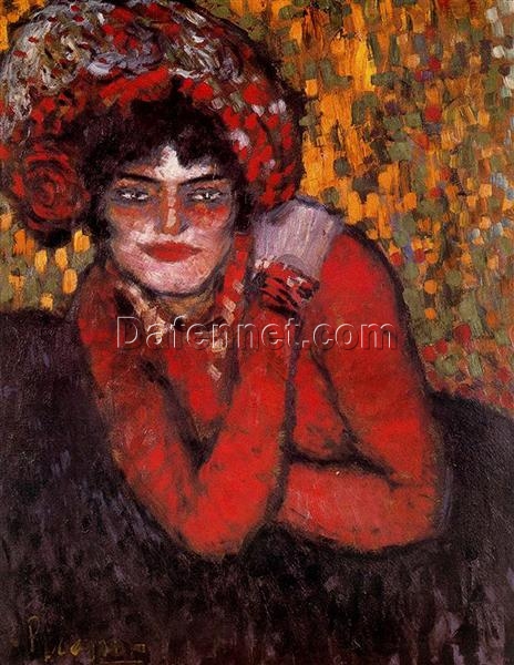 Inspired by Picasso: Pierreuse with Her Hand on Her Shoulder – 1901 Portrait in Oil on Cardboard