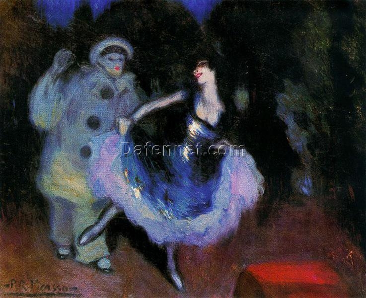 Inspired by Picasso: Pierrot and Colombina – 1900 Early Years Post-Impressionist Oil on Canvas