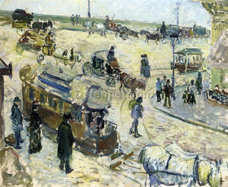 Place de la République, Rouen with Tram” – Camille Pissarro | 1883 Oil Painting