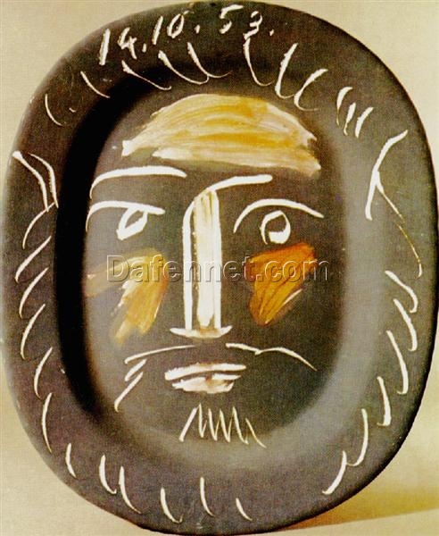 Oil and Ceramic Art Inspired by Picasso’s Naïve Art Style – ‘Plat Ovale’ (1953) Portrait, Later Years