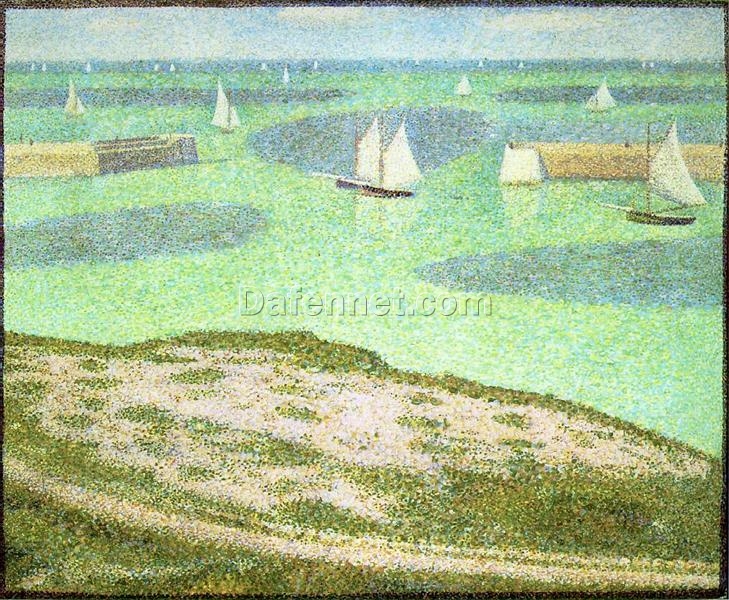 Port-en-Bessin Entrance to the Harbor by Georges Seurat – Neo-Impressionist Marina Oil Painting Reproduction