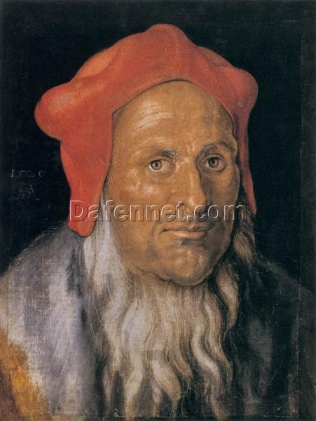 Northern Renaissance Portrait of a Bearded Man in a Red Hat by Albrecht Dürer – 1520 Oil Painting on Canvas