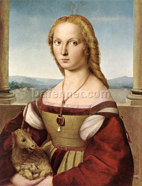 Portrait of a Lady with a Unicorn” by Raphael (c. 1505-1506) | High Renaissance Oil Painting