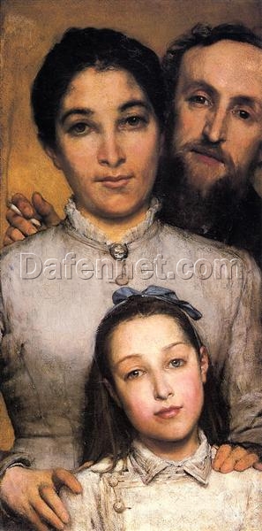 Portrait of Aime Jules Dalou, His Wife and Daughter – Romantic Oil Painting by Sir Lawrence Alma-Tadema (1876)