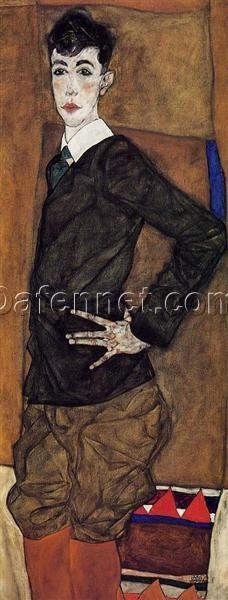 Egon Schiele-Inspired Portrait of Erich Lederer – Hand-Painted Oil Painting on Canvas