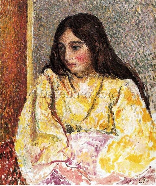 Portrait of Jeanne” by Camille Pissarro – 19th Century Pointillist Portrait, Oil on Canvas