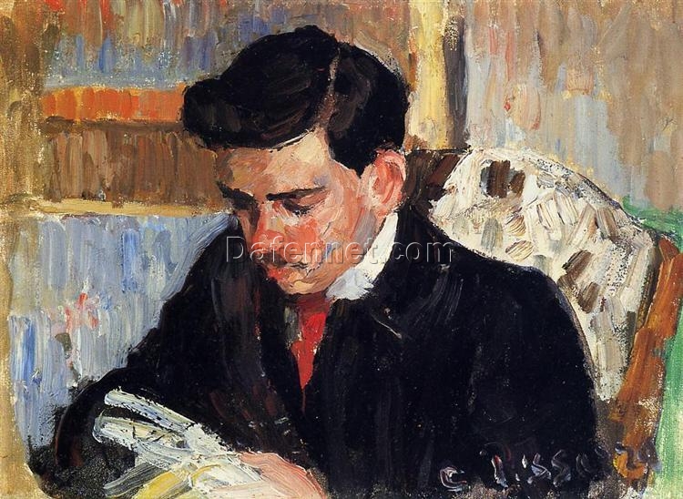 Portrait of Rodo Pissarro Reading” – Oil on Canvas by Camille Pissarro, 1899-1900