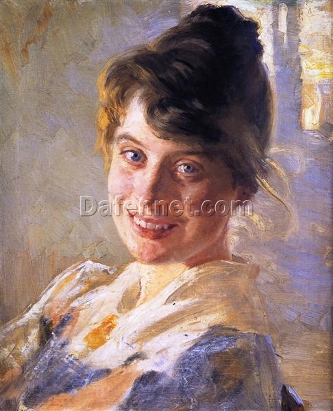 Portrait of the Artist’s Wife, Marie by Peder Severin Kroyer – 1889 Impressionist Portrait Painting Reproduction