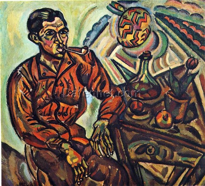 Hand-Painted Joan Miró Portrait of V. Nubiola – Cubist Fauvist Portrait (1917) | Oil on Canvas Reproduction