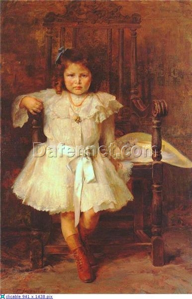 Realism Portrait Painting: Portrait of Young Girl by Georgios Jakobides – Oil Reproduction on Canvas