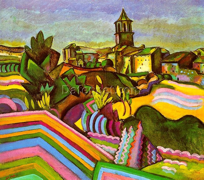 Hand-Painted Joan Miró Prades, the Village – Cubist Fauvist Landscape (1917) | Oil on Canvas Reproduction