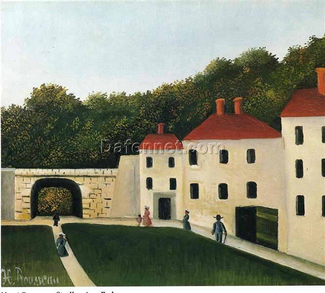 Hand-painted Henri Rousseau Promeneurs dans un Parc – 1908 Naïve Art Oil Painting | Canvas Reproduction of City Park Stroll