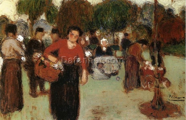 Inspired by Picasso: Public Garden – 1901 Blue Period Oil on Panel