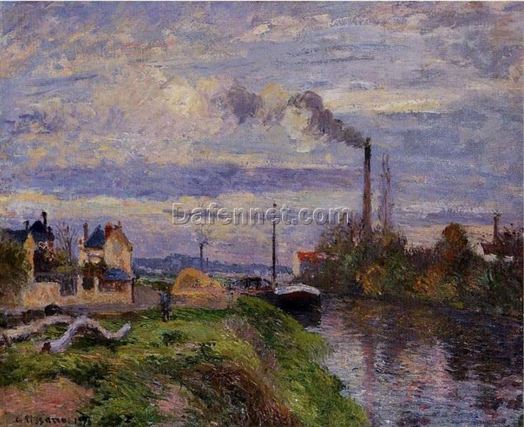 Impressionist “Quai du Pothuis, Pontoise” by Camille Pissarro – 1876 Oil Painting