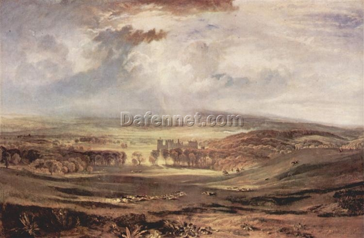 J.M.W. Turner Oil Painting – Raby Castle, Residence of the Earl of Darlington, 1818, Romantic Landscape