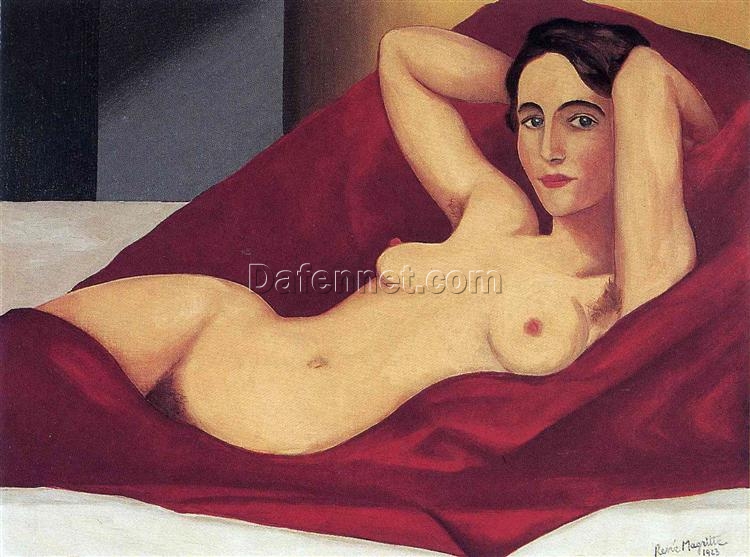 Reclining Nude Inspired by René Magritte – 1925 Cubist Nude Painting, Oil on Canvas