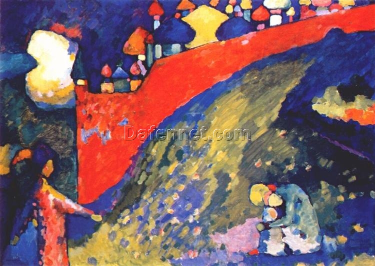 Wassily Kandinsky – Red Wall Destiny (1909) Expressionist Cityscape Reproduction