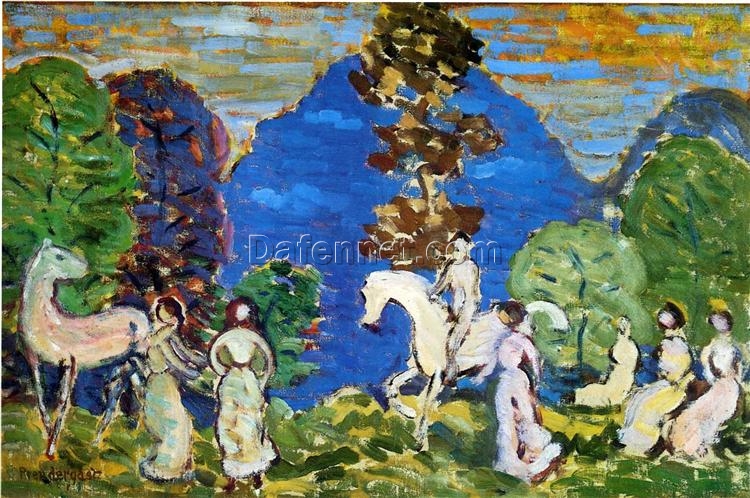 Rider Against Blue Hills by Maurice Prendergast – Post-Impressionist Genre Oil Painting on Canvas