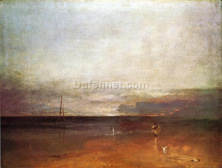 J.M.W. Turner Oil Painting – Rocky Bay with Figures, c.1830, Romantic Marina Scene