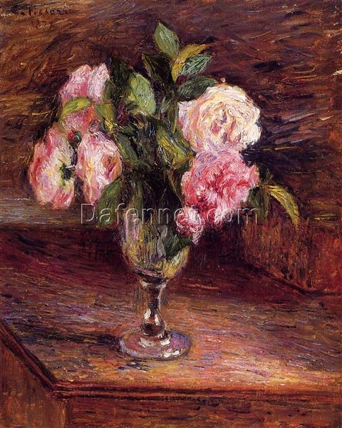 1877 Floral Still Life – “Roses in a Glass” by Camille Pissarro