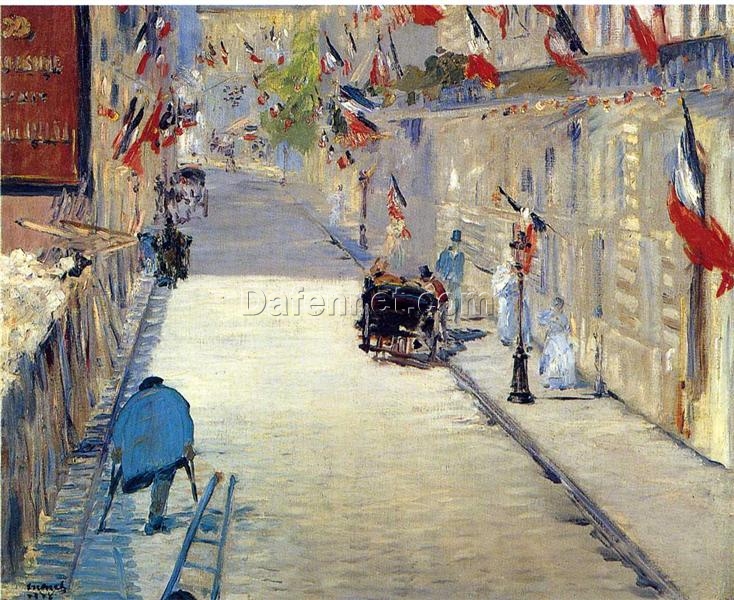 Oil Painting Inspired by Edouard Manet’s Rue Mosnier Decorated with Flags – Cityscape Art on Canvas