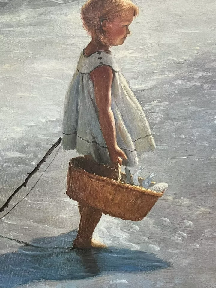 I. Davidi’s Young Girl on a Beach – Charming Coastal Painting Replica