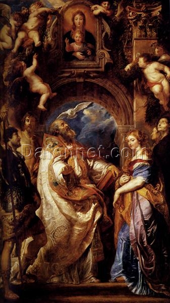 Saint Gregory with Saints Domitilla and Maurus – Religious Baroque Oil Painting by Rubens