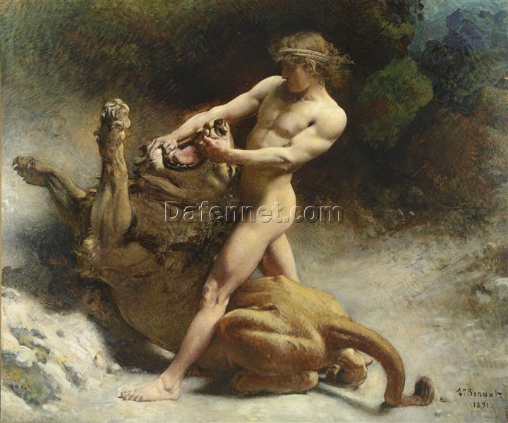 Léon Bonnat’s Samson’s Youth – Hand-Painted Oil Reproduction of 19th Century Religious Art