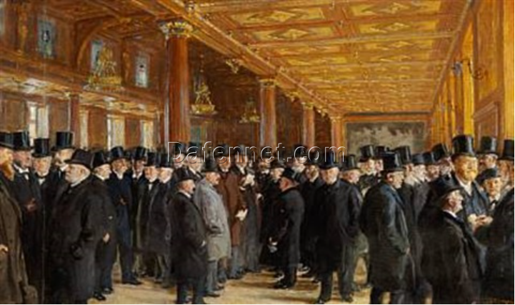 From the Copenhagen Stock Exchange by Peder Severin Kroyer – 1895 Realist Genre Painting Reproduction