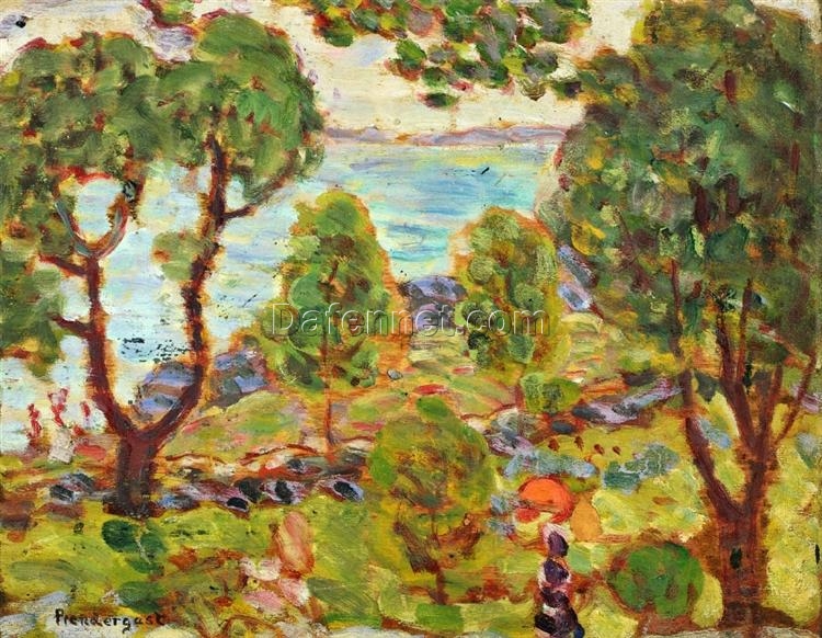 Seashore Landscape by Maurice Prendergast – Post-Impressionist Coastal Oil Painting on Panel