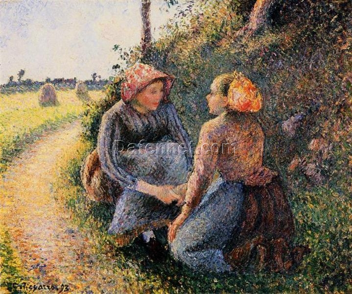 Seated and Kneeling Peasants” (1893) – Impressionist Oil Painting by Camille Pissarro