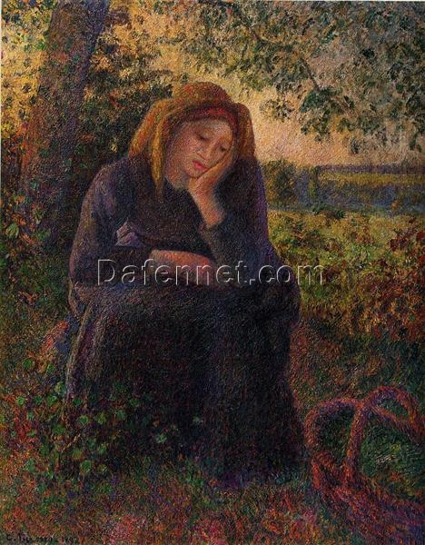 Seated Peasant” – 1892 Camille Pissarro Rural Scene, Oil on Canvas