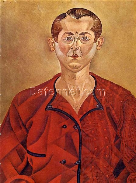 Hand-Painted Joan Miró Self-Portrait in Red Overall – Fauvist Self-Portrait (1919) | Oil Painting on Canvas