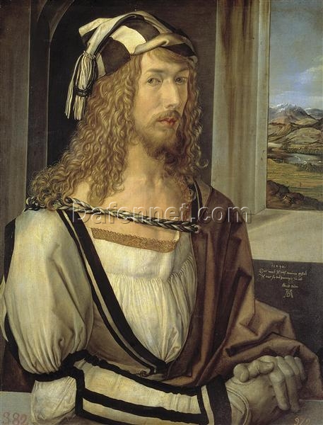 Self-Portrait by Albrecht Dürer – 1498 Northern Renaissance Oil Painting on Panel